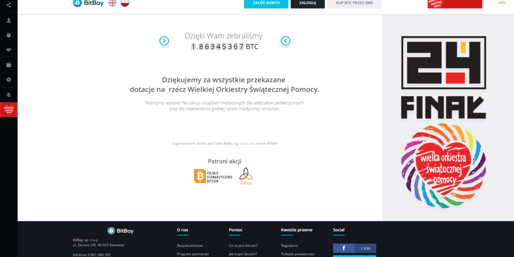 Dotacje na WOŚP wpłynęły również w BTC