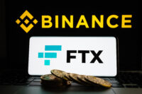 Binance and FTX Cryptocurrency Exchange merger concept. FTX logo